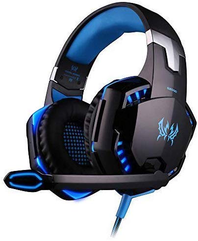 SENHAI G2000 Auriculares Gaming para PS4, PC, Xbox One Controller, Auriculares con micrófono Que Cancela el Ruido sobre el oído, luz LED, Auriculares envolventes Bajos-Negro + Azul