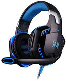 SENHAI G2000 Auriculares Gaming para PS4, PC, Xbox One Controller, Auriculares con micrófono Que Cancela el Ruido sobre el oído, luz LED, Auriculares envolventes Bajos-Negro + Azul