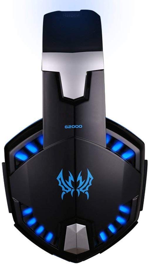 SENHAI G2000 Auriculares Gaming para PS4, PC, Xbox One Controller, Auriculares con micrófono Que Cancela el Ruido sobre el oído, luz LED, Auriculares envolventes Bajos-Negro + Azul