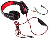 AFUNTA Auriculares Gaming para PS4, PC, Xbox One Controller, Auriculares con micrófono Que Cancela el Ruido sobre el oído, luz LED, Auriculares envolventes Bajos-Negro + Rojo