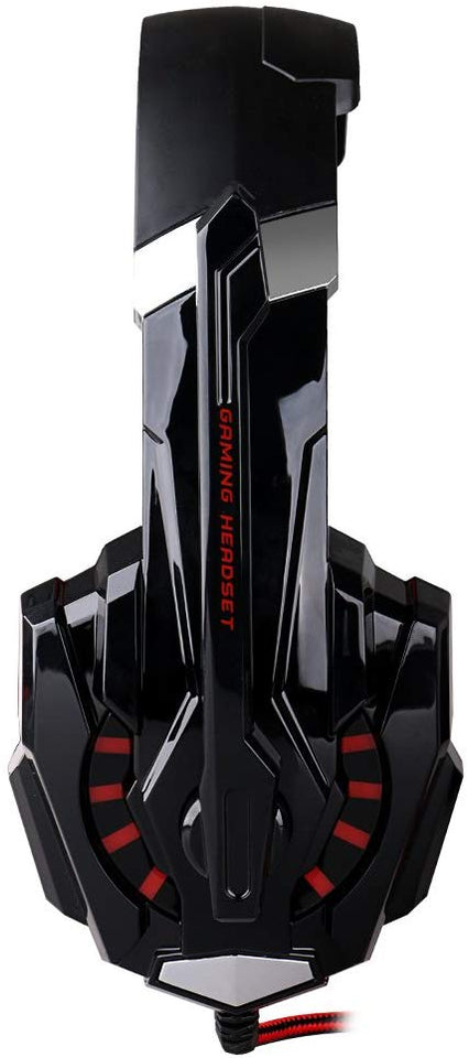 AFUNTA Auriculares Gaming para PS4, PC, Xbox One Controller, Auriculares con micrófono Que Cancela el Ruido sobre el oído, luz LED, Auriculares envolventes Bajos-Negro + Rojo