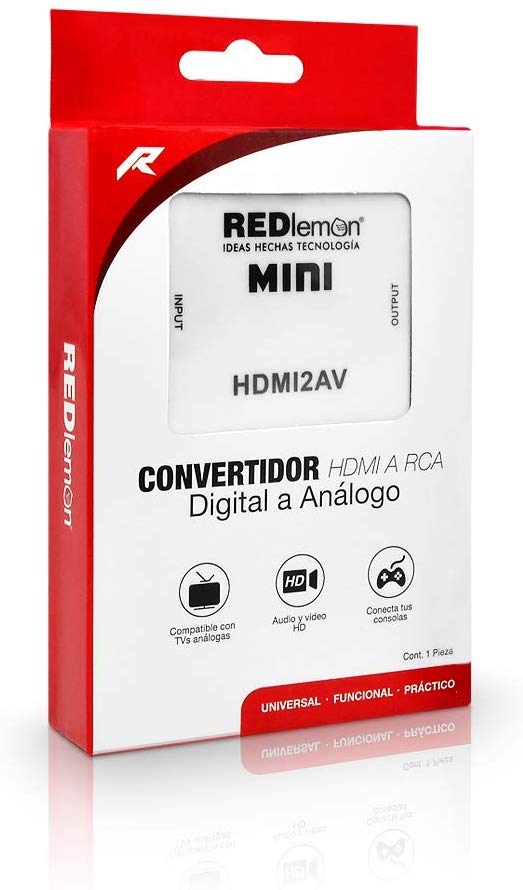 Redlemon Adaptador y Convertidor HDMI a RCA 1080P Digital a Análogo para Audio y Video. Compatible con Consolas de Videojuegos PS4 Xbox DVD Blue Ray TV Box PC y Sistemas de Televisión de Paga
