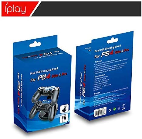 Cargador Mandos PS4,Estación de Carga Doble Cargador Base de Carga Cargador Doble Mando para PS4 Estación de Carga Rápida Dual USB Cargador USB con Soporte Indicador del LED para Mandos de Sony PS4 (Negro+Azul)