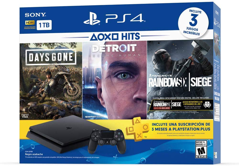 PlayStation 4 Hits 1TB con 3 juegos: Days Gone, Detroit: Become Human, Tom Clancy's Rainbow Six: Siege - Bundle Edition