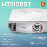 BenQ Proyector 1080p para Casa y Videojuegos (W1210ST), Full HD, Bocinas Integradas 10Wx2, Bajo Input Lag para fluidez en el juego, DLP, 1920x1080, 2200 Lúmenes, Alto Contraste 15000:1, Superior Tiro Corto, 3D, HDMI
