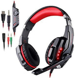 AFUNTA Auriculares Gaming para PS4, PC, Xbox One Controller, Auriculares con micrófono Que Cancela el Ruido sobre el oído, luz LED, Auriculares envolventes Bajos-Negro + Rojo