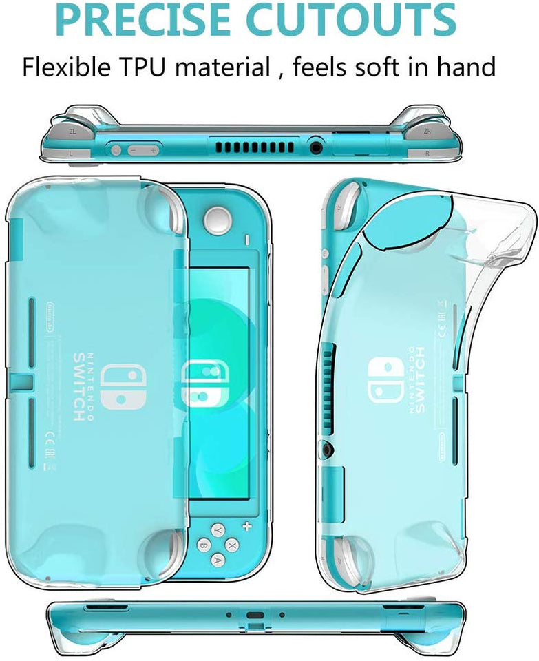 GeeRic Kit de Accesorios Compatible para Nintendo Switch Lite 4 en 1 con Funda Compatible para Switch Lite, Carcasa Transparente, 2 Protector de Pantalla, 4 Joy-con Pulgar Grips, Paño de Limpieza