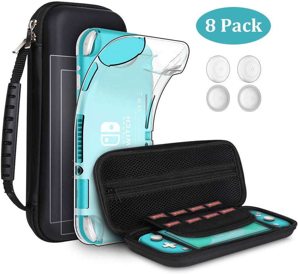 GeeRic Kit de Accesorios Compatible para Nintendo Switch Lite 4 en 1 con Funda Compatible para Switch Lite, Carcasa Transparente, 2 Protector de Pantalla, 4 Joy-con Pulgar Grips, Paño de Limpieza