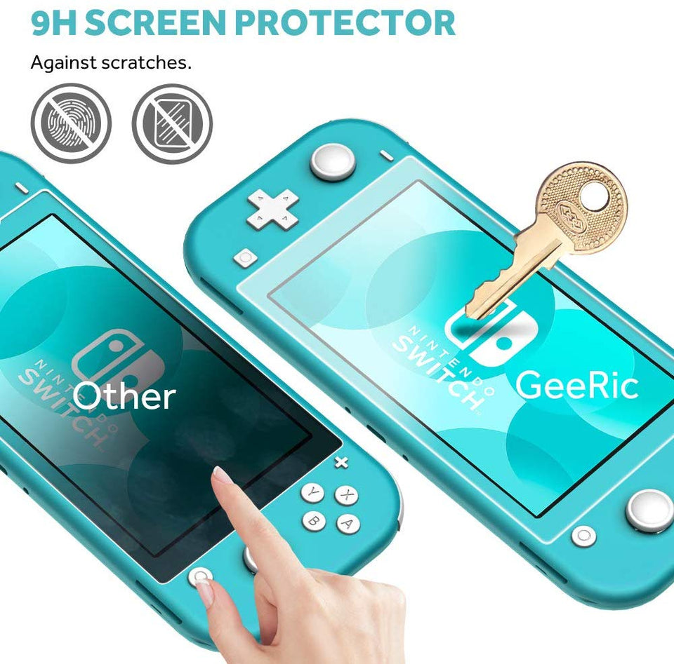 GeeRic Kit de Accesorios Compatible para Nintendo Switch Lite 4 en 1 con Funda Compatible para Switch Lite, Carcasa Transparente, 2 Protector de Pantalla, 4 Joy-con Pulgar Grips, Paño de Limpieza