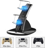 Cargador Mandos PS4,Estación de Carga Doble Cargador Base de Carga Cargador Doble Mando para PS4 Estación de Carga Rápida Dual USB Cargador USB con Soporte Indicador del LED para Mandos de Sony PS4 (Negro+Azul)