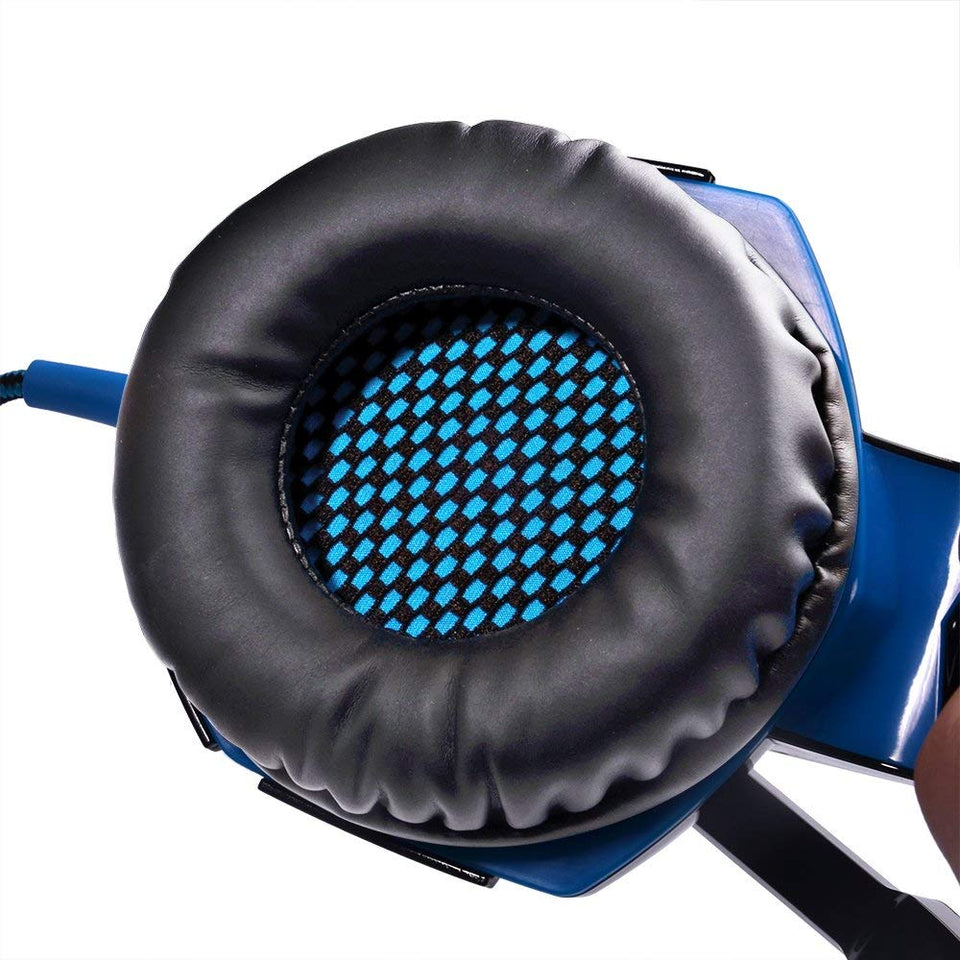 SENHAI G2000 Auriculares Gaming para PS4, PC, Xbox One Controller, Auriculares con micrófono Que Cancela el Ruido sobre el oído, luz LED, Auriculares envolventes Bajos-Negro + Azul