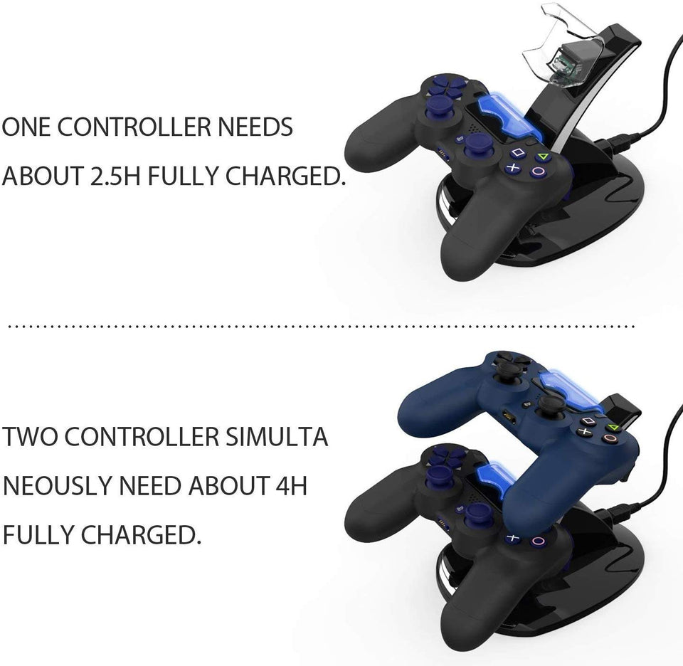 Cargador Mandos PS4,Estación de Carga Doble Cargador Base de Carga Cargador Doble Mando para PS4 Estación de Carga Rápida Dual USB Cargador USB con Soporte Indicador del LED para Mandos de Sony PS4 (Negro+Azul)