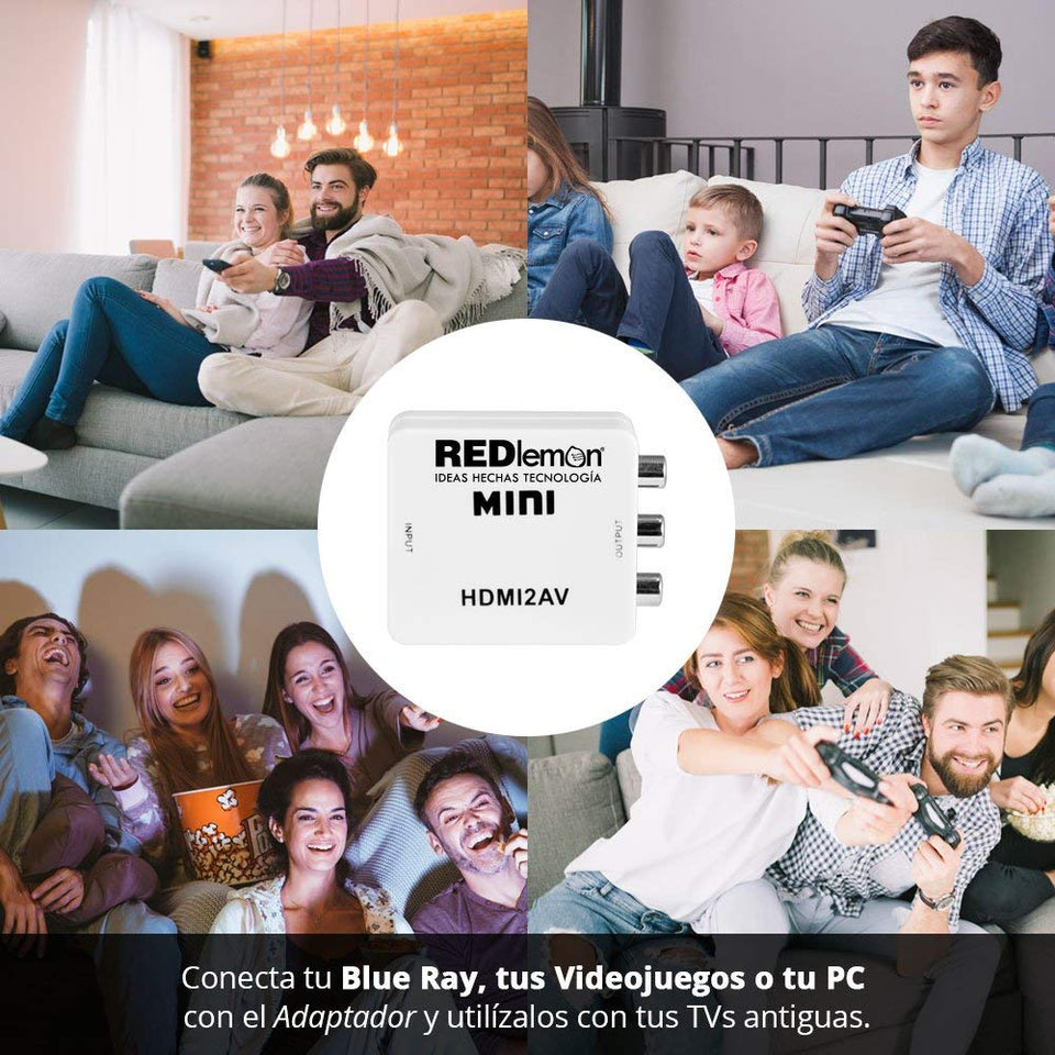 Redlemon Adaptador y Convertidor HDMI a RCA 1080P Digital a Análogo para Audio y Video. Compatible con Consolas de Videojuegos PS4 Xbox DVD Blue Ray TV Box PC y Sistemas de Televisión de Paga